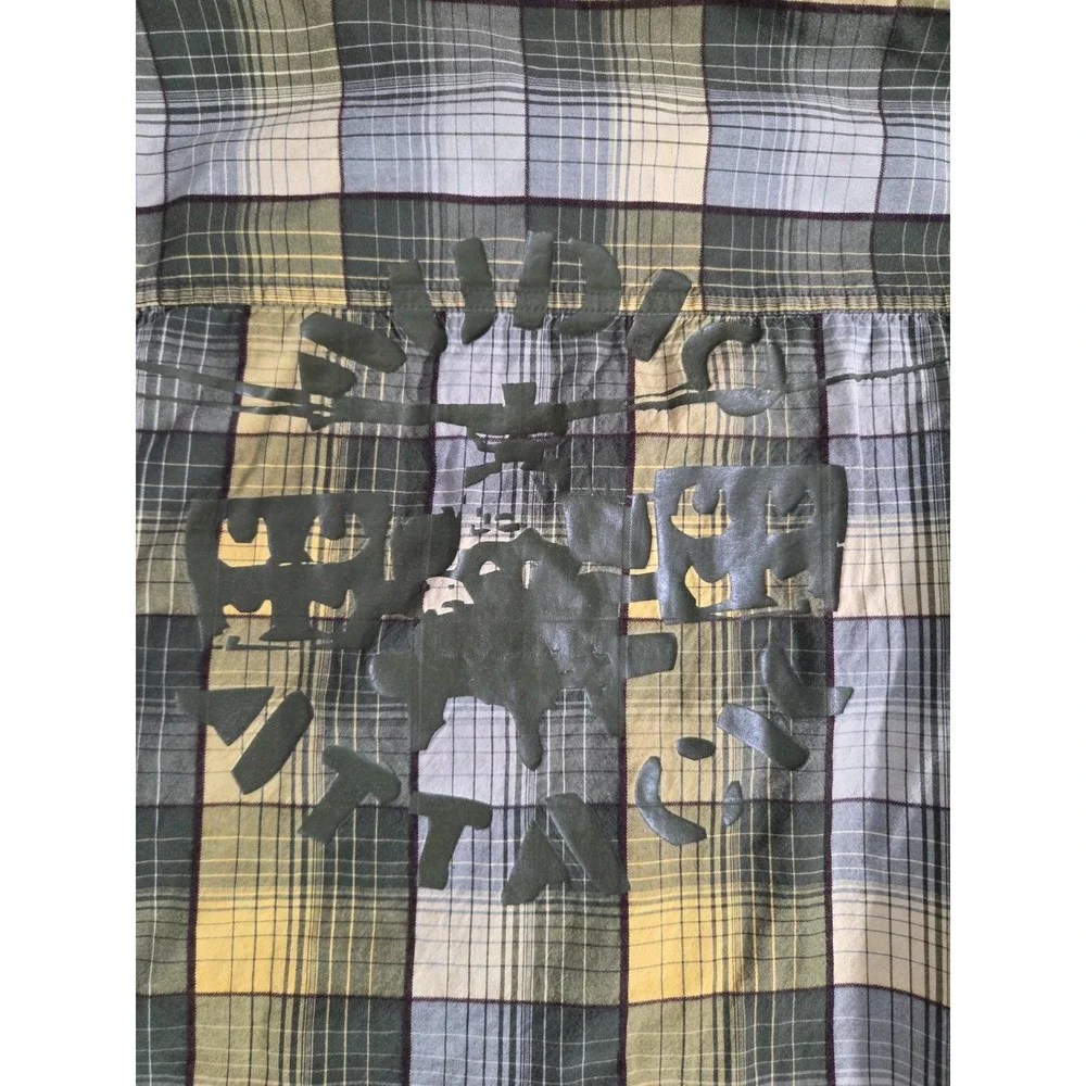 Vintage Levis Silver Tab Shirt Mens Extra Large Yellow Green Plaid Army Dress